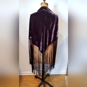 Brown Velvet Fringed Piano Shawl